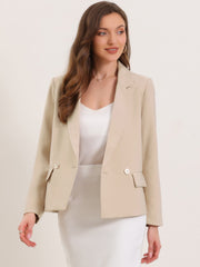 Double Breasted Notched Lapel Long Sleeve Work Office Blazer
