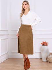 Faux Suede Casual A-Line Midi Skirts