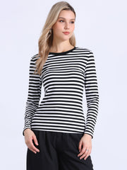 Striped Long Sleeve Crew Neck Casual Tops