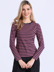 Striped Long Sleeve Crew Neck Casual Tops