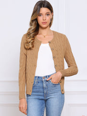 Crew Neck Button Down Long Sleeve Casual Knit Sweater Cardigan