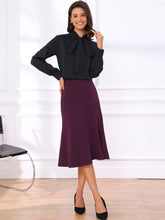 Solid Color Business Casual Midi High Waisted Flared Skirt