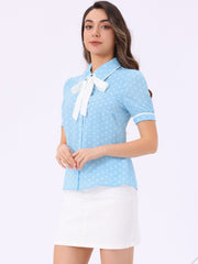 Polka Dot Peter Pan Collar Bow Tie Neck Puff Sleeve Vintage Shirt