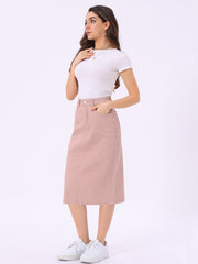 Casual Denim High Waist Stretchy Midi Pencil Jean Skirt