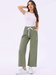 Casual Denim Pants Drawstring Elastic Waist Wide Legs Jeans