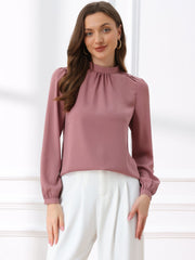 Chiffon Shirt Work Office Mock Neck Long Sleeve Blouse