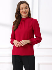 Chiffon Shirt Work Office Mock Neck Long Sleeve Blouse