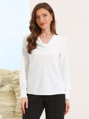 Cowl Neck Long Sleeves Office Satin Blouse