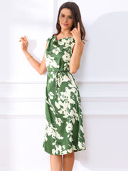 Floral Cowl Neck Cap Sleeve Midi Dress