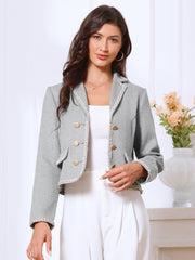 Notched Lapel Long Sleeve Dressy Casual Tweed Jacket