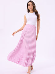 Flowy Pleated Elastic High Waist Belted Swing A-line Maxi Skirt
