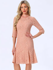 Elegant Lace 3/4 Sleeves Ruffles Bodycon Fishtail Dress