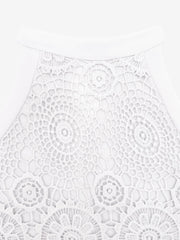 Elegant Floral Lace & Adjustable Straps Solid Color Halter Neck Lace Sleeveless Blouse