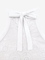 Elegant Floral Lace & Adjustable Straps Solid Color Halter Neck Lace Sleeveless Blouse