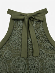 Elegant Floral Lace & Adjustable Straps Solid Color Halter Neck Lace Sleeveless Blouse
