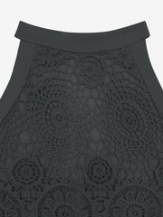 Elegant Floral Lace & Adjustable Straps Solid Color Halter Neck Lace Sleeveless Blouse