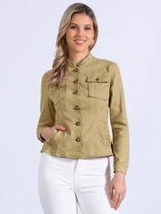 Casual Denim Classic Stand Collar Long Sleeve Jean Jacket