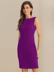 Sleeveless Boat Neck Casual Office Solid Midi Sheath Dress