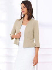 Open Front Collarless 3/4 Sleeve Peplum Cropped Jacket