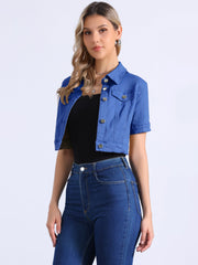 Casual Lapel Short Sleeve Crop Top Jean Denim Jacket