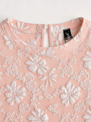 Puff Short Sleeve Flower Textured Mini Dress