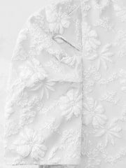 Puff Short Sleeve Flower Textured Mini Dress