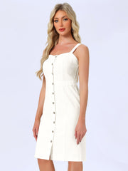 Button Down Denim Sleeveless Sweetheart Neck Jeans Dress