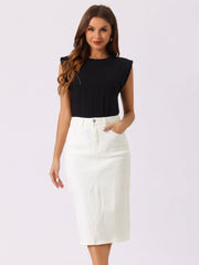 Casual Denim High Waist Stretchy Midi Pencil Jean Skirt