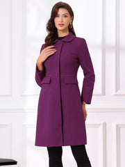 Peter Pan Collar Button Down Long Sleeve Pockets Long Winter Coat