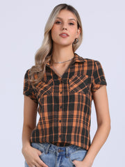 Cotton Classic Button Down Plaid Short Sleeve Shirt