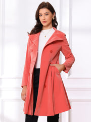 Velvet A-Line Stand Collar Double Breasted Winter Trench Coat