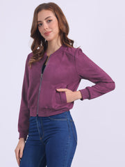 Faux Suede Crop Stand Collar Zip Up Biker Moto Bomber Jackets