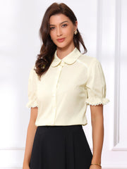 Vintage Peter Pan Collar Blouse Short Sleeve Button Down Shirt
