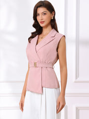 Sleeveless Belted Lapel Collar Work Vest