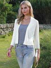 3/4 Sleeve Open Front Knitted Cropped Cardigan