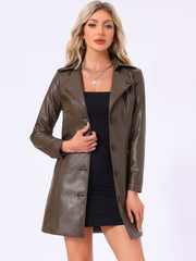 Faux Leather Notched Lapel Collar Button Down Steampunk PU Jacket
