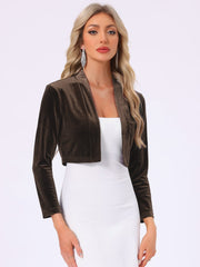 Velvet Long Sleeve Open Front Cropped Bolero Shrugs