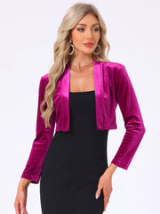 Velvet Long Sleeve Open Front Cropped Bolero Shrugs