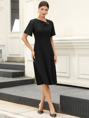 Work Short Sleeve A-Line Business Casual Midi Dress