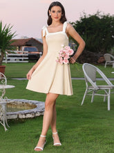 Tie Shoulder Square Neck A-Line Colorblock Mini Dress
