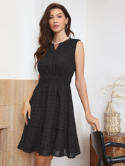 Sleeveless Notch Neck Eyelet Hollow Out A Line Mini Dress