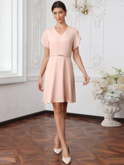 V Neck Petal Sleeve Casual Midi Dress
