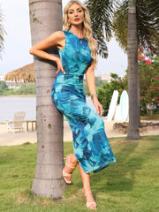 Floral Print Sleeveless Bodycon Cocktail Wedding Guest Maxi Dress