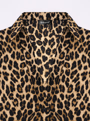 Leopard Print Wrap Blouse with Tie Waist Office to Evening Long Sleeves Top