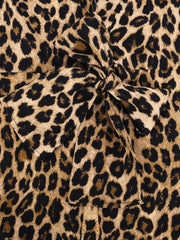 Leopard Print Wrap Blouse with Tie Waist Office to Evening Long Sleeves Top