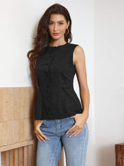Crew Neck Button Down Business Casual Vest Tops
