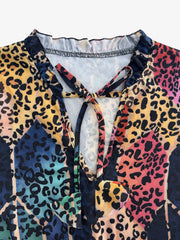 Leopard Print Mini Dress - V-Neck with Smocked Bodice & Ruffled Tiered Skirt