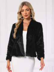 Faux Fur Long Sleeve Open Front Wedding Fluffy Coat