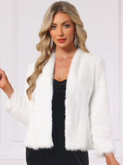 Faux Fur Long Sleeve Open Front Wedding Fluffy Coat