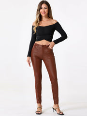 Faux Leather High Waist Stretch Slim Fit Motorcycle Legging Pants